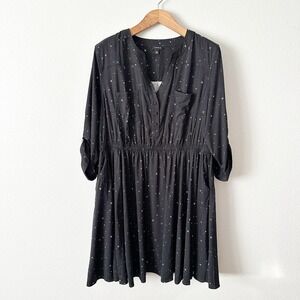 Torrid Celestial Stars Print Elastic Waist Roll Tab Sleeve Shirt Dress Size 2X